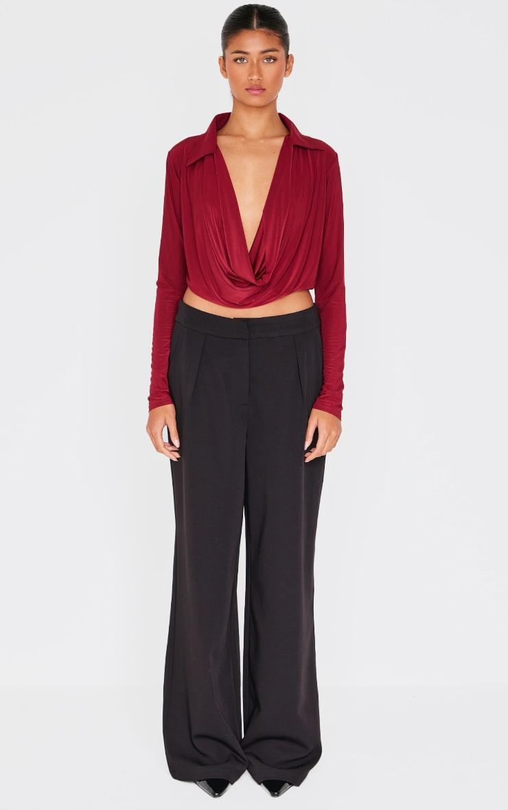 Burgundy Slinky Cowl Front Open Shirt Product Image