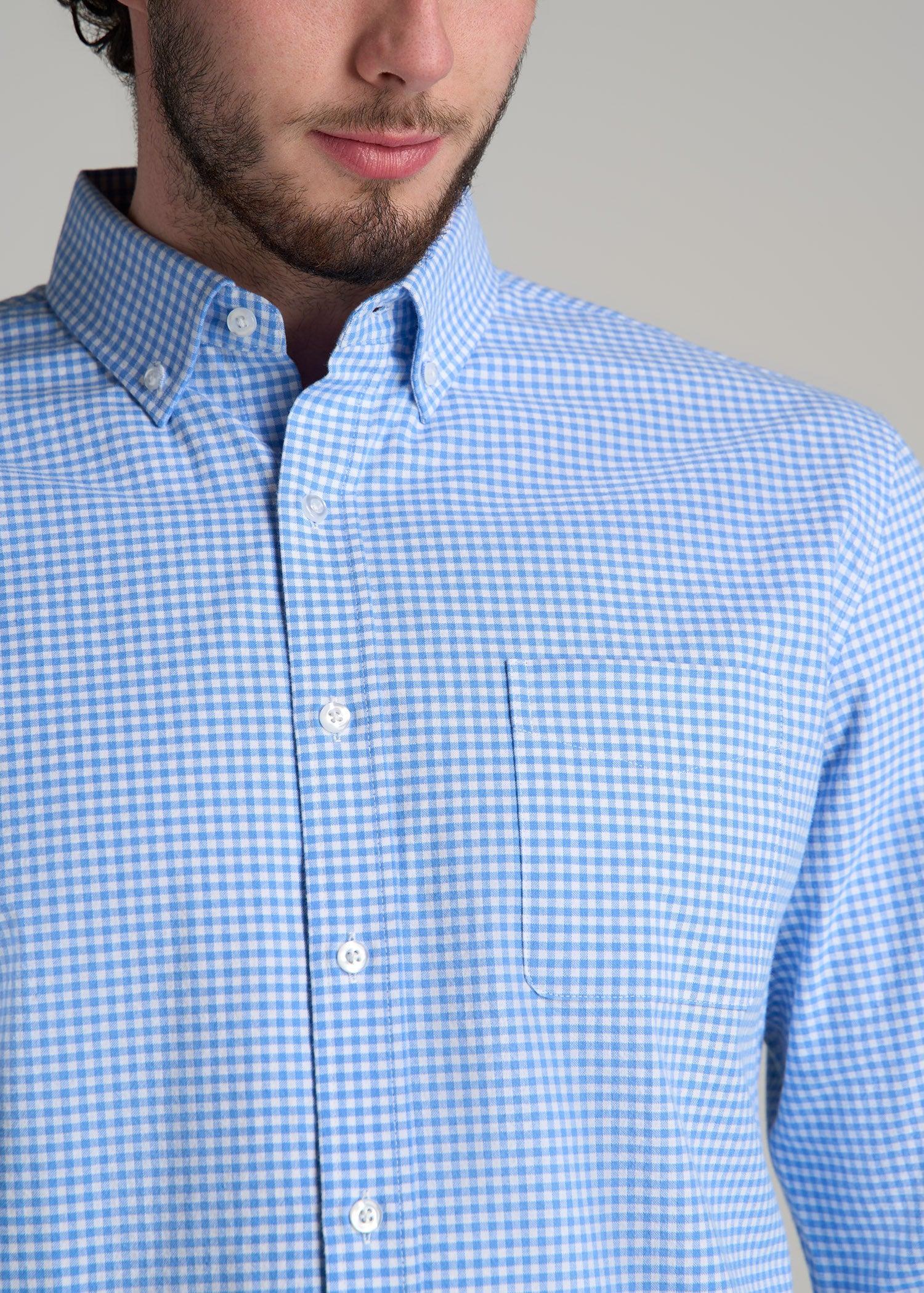 Washed Oxford Shirt for Tall Men in Light Blue Gingham Product Image