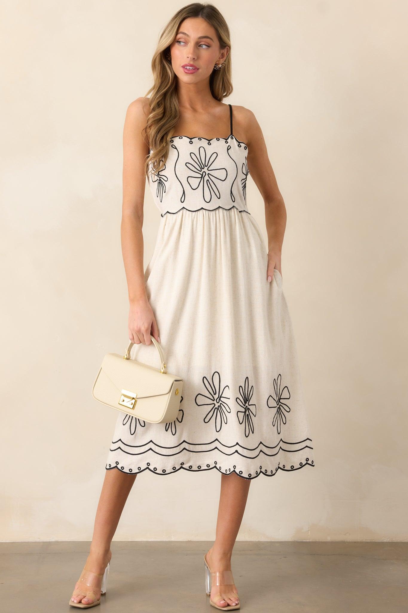 Afternoon Lunch Natural Linen Midi Dress Product Image