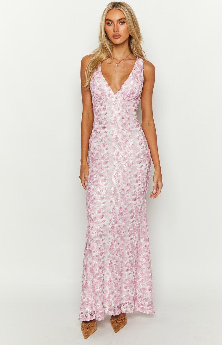 Farida Pink Lace Maxi Dress Product Image