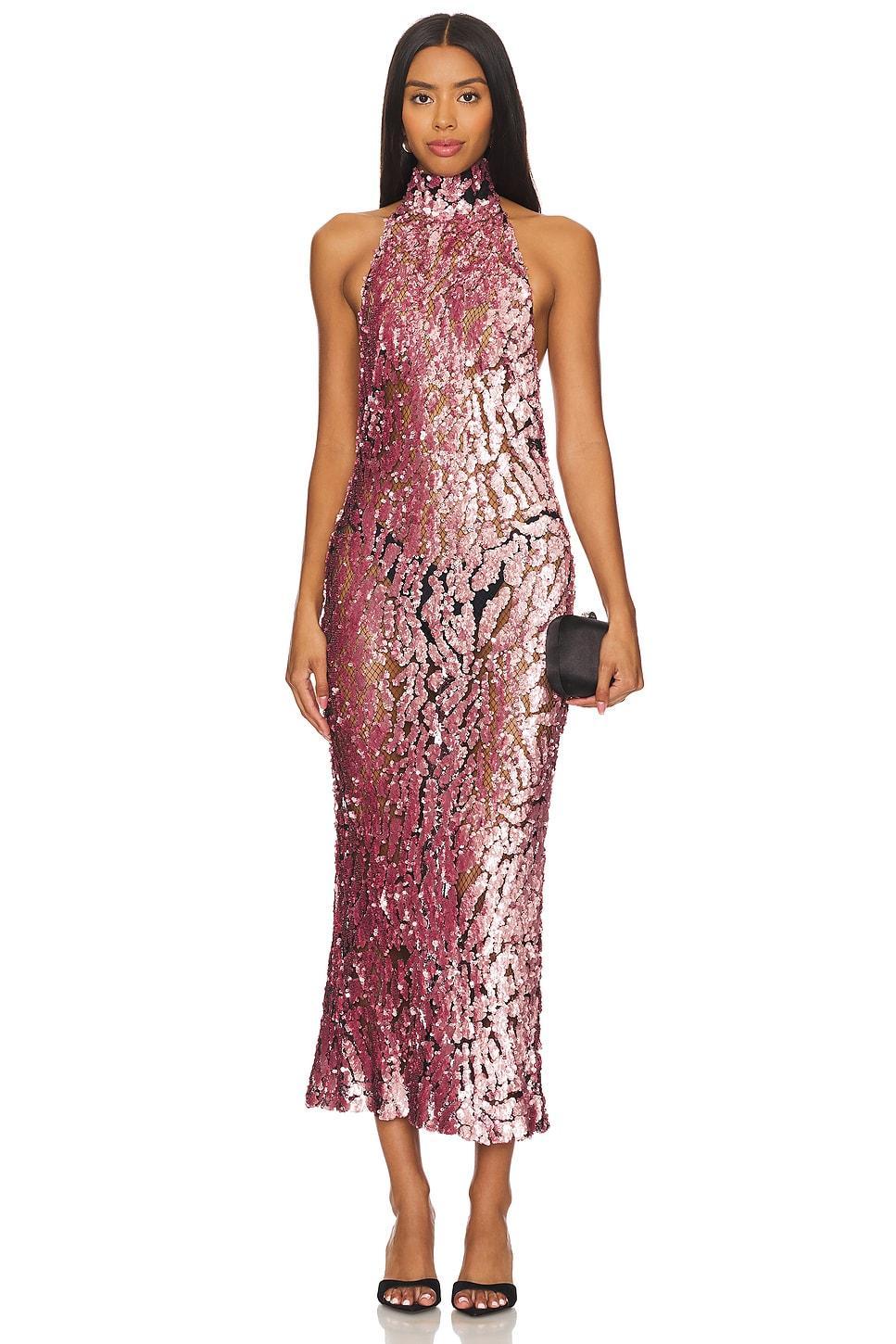 Sequin Halter Open Back Dress Lapointe Product Image