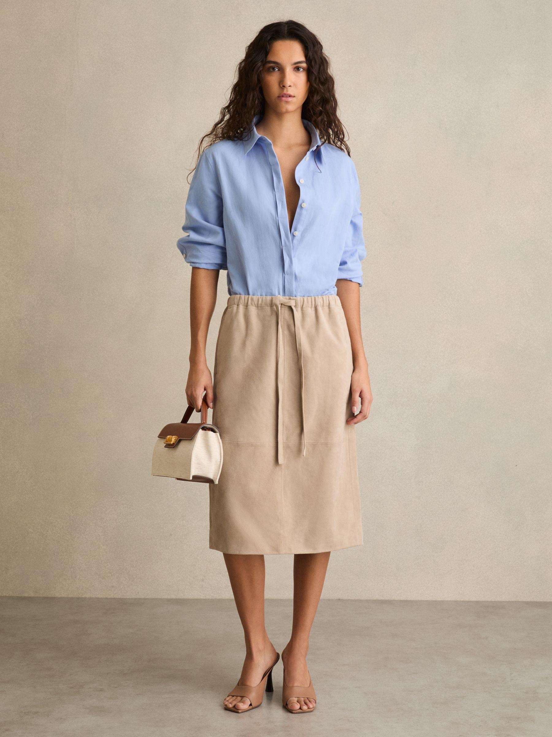 Suede Drawstring Midi Skirt in Neutral Product Image