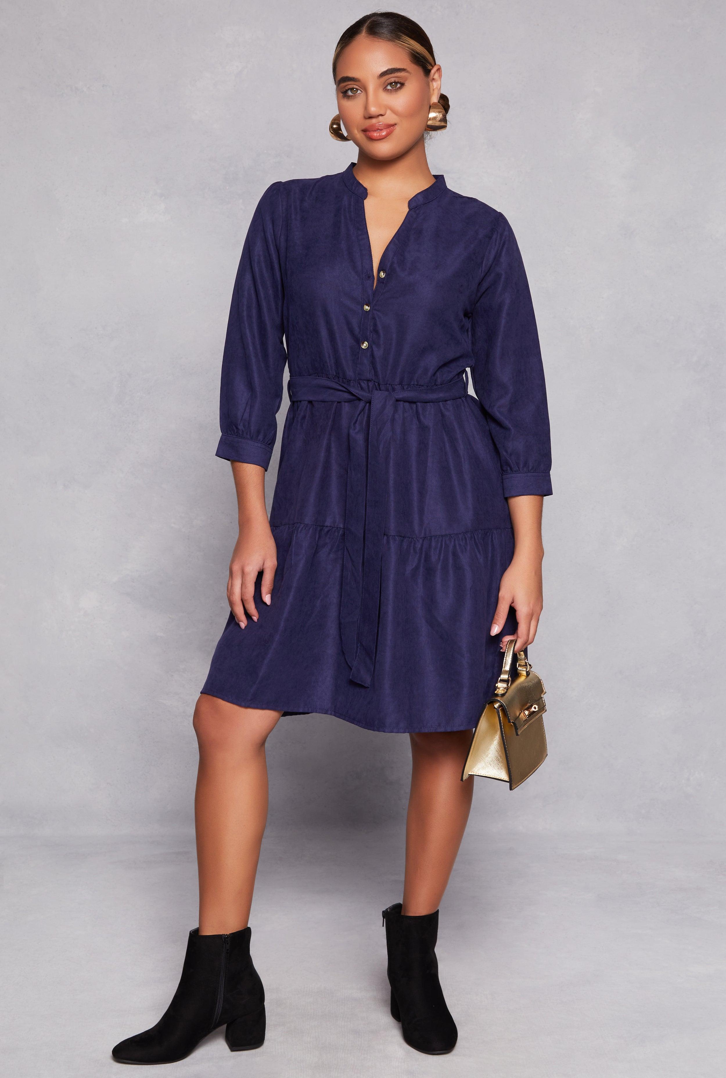 Womens Tie Waist Belted Half Button Tiered Dress Product Image