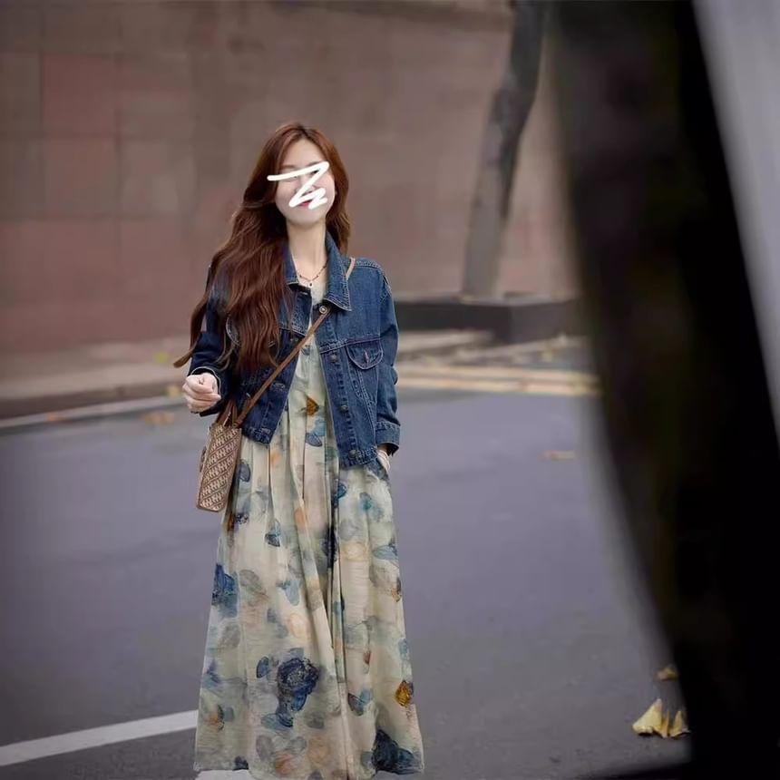 Sleeveless Crew Neck Tie Dye Maxi Sundress Product Image