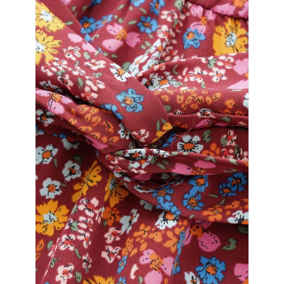 Plus Size Ditsy Floral Twist Front Lantern Sleeve Dress Maroon Women Elegant Non V-neck Long Sleeve Curvy Midi Dress BloomChic 14-16/1X Product Image