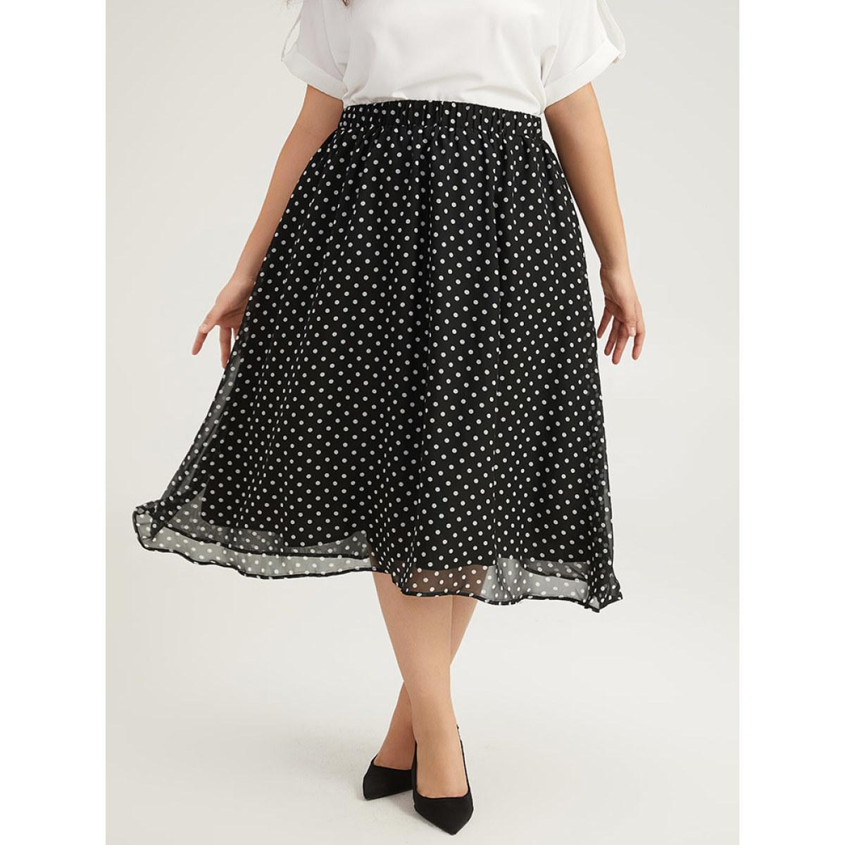 Plus Size Polka Dot Pocket Mesh Elastic Waist Skirt Women Black Office Lined No stretch Pocket Work Skirts BloomChic 18-20/2X Product Image