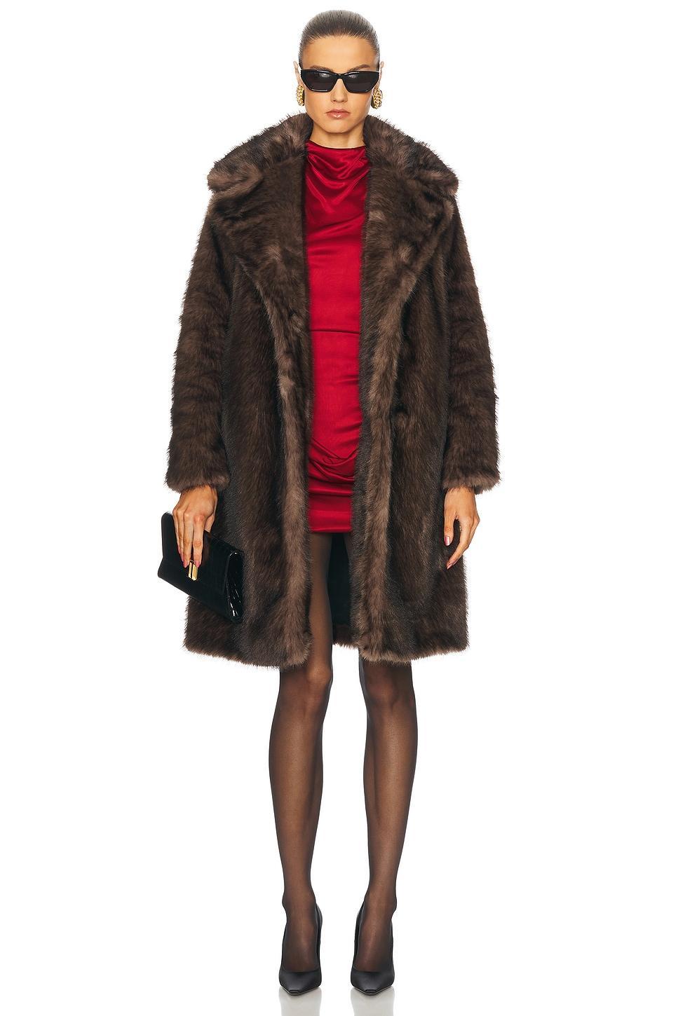 NOUR HAMMOUR Evita Faux Fur Coat In Brunette Product Image