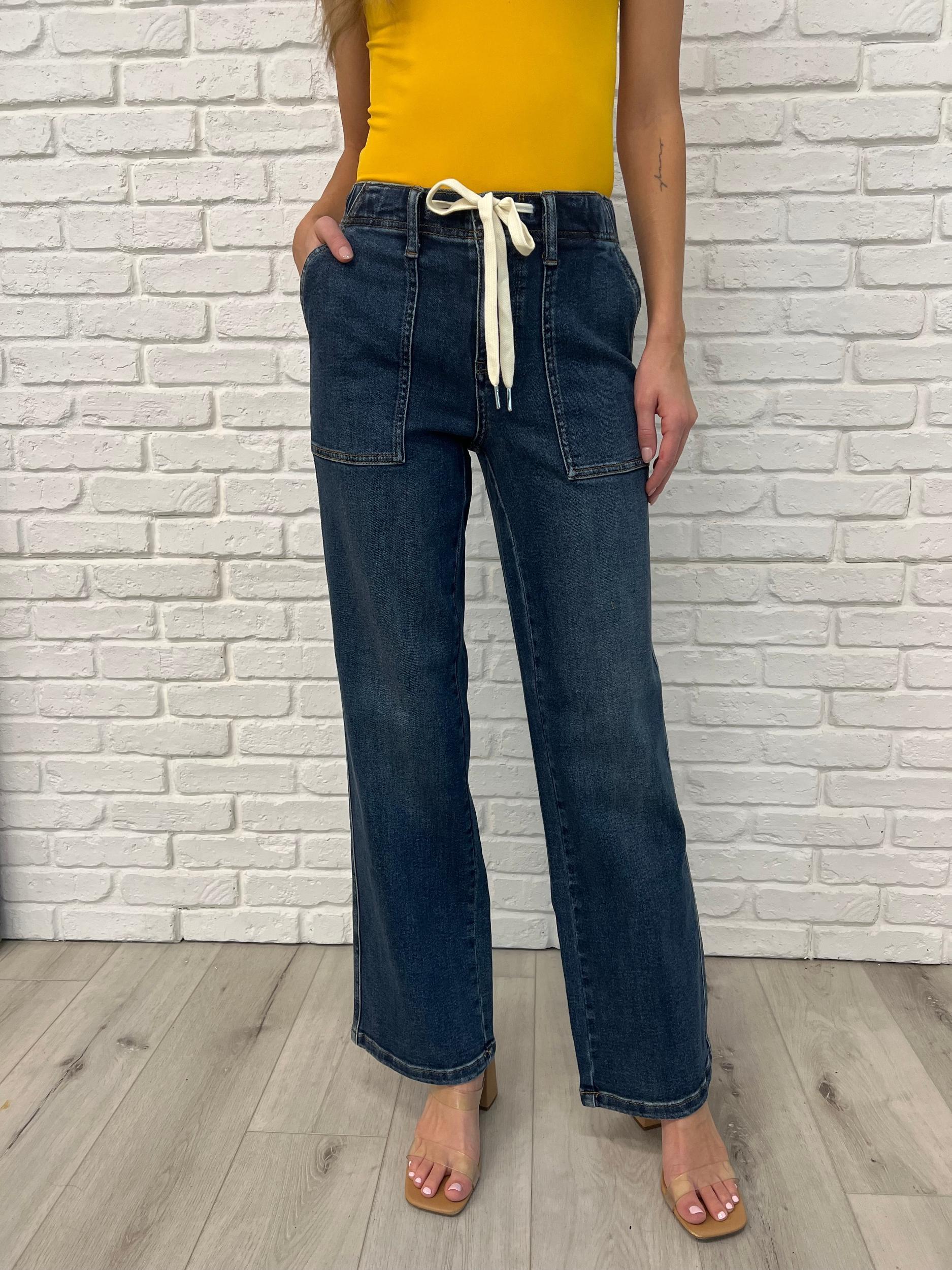 Judy Blue High Rise Drawstring Wide Leg Jeans Female Product Image