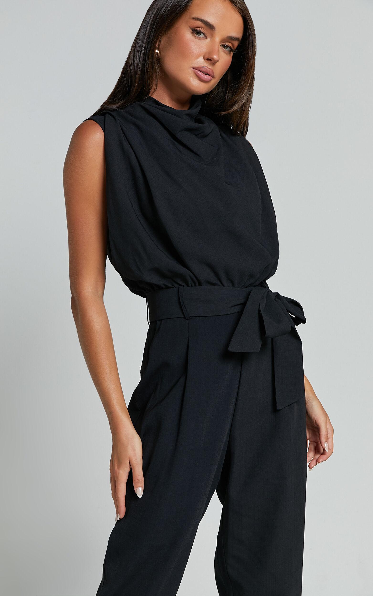 Arianae Jumpsuit - High Neck Tie Waist Jumpsuit in Black Product Image