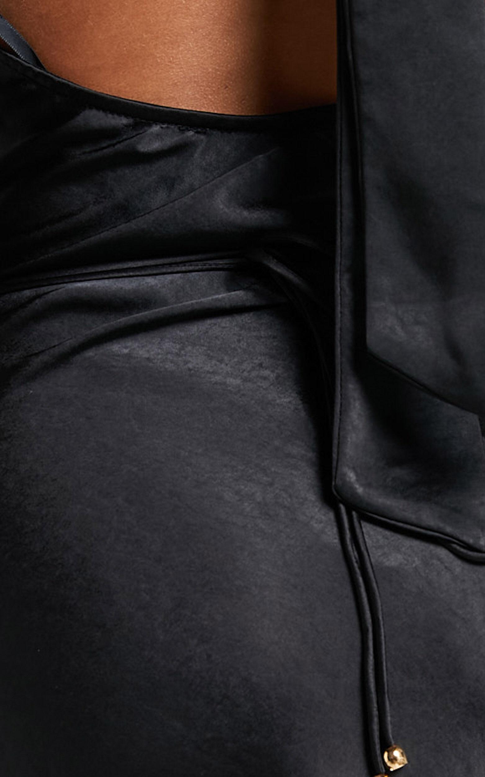 Elise Midi Dress - Cowl Neck Satin Dress in Black Product Image