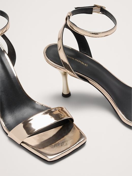 Italian Metallic-Leather Flare-Heel Sandal Product Image