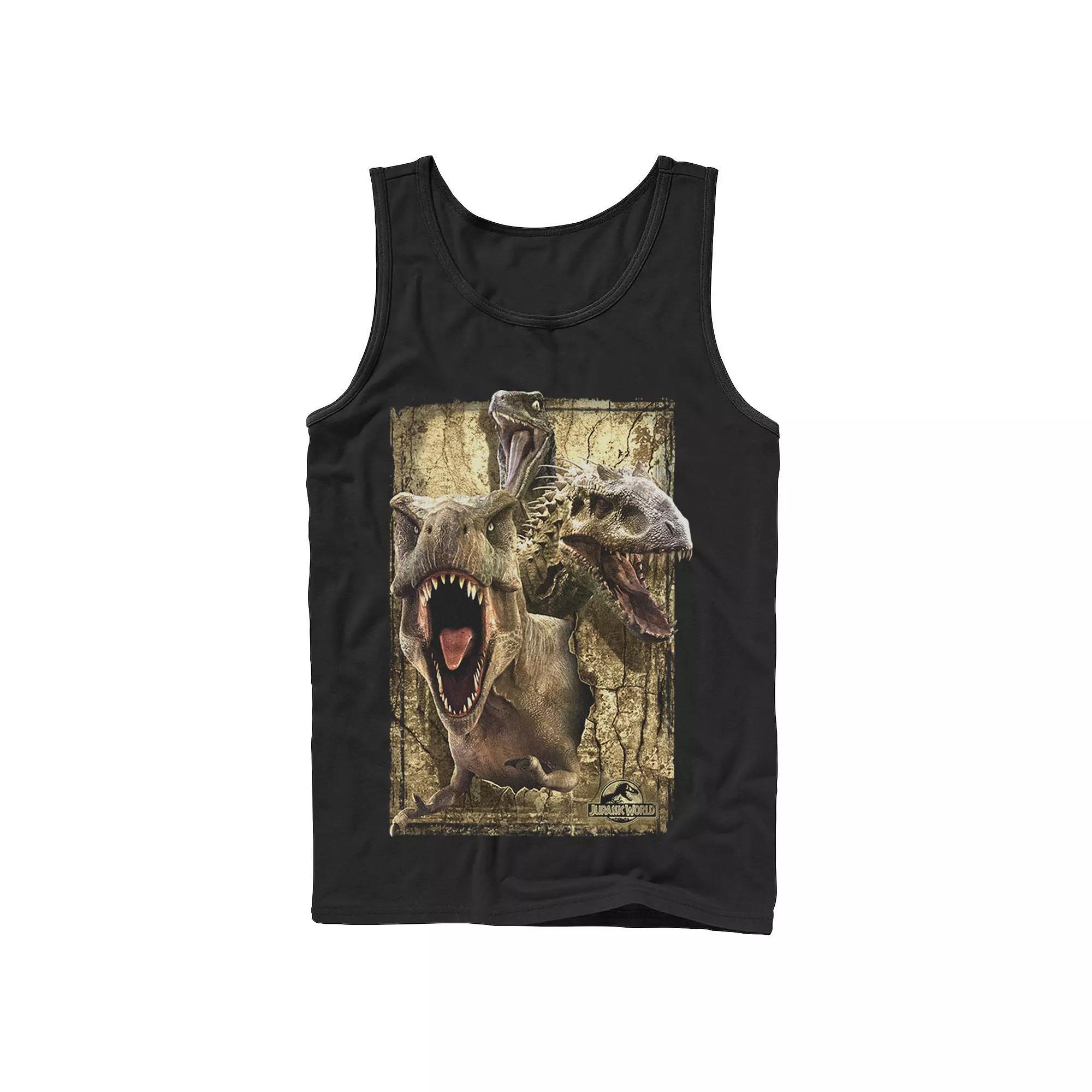Men's Jurassic World T-Rex Indominus Rex & Raptor Tank Top, Size: Large, Athletic Grey Product Image
