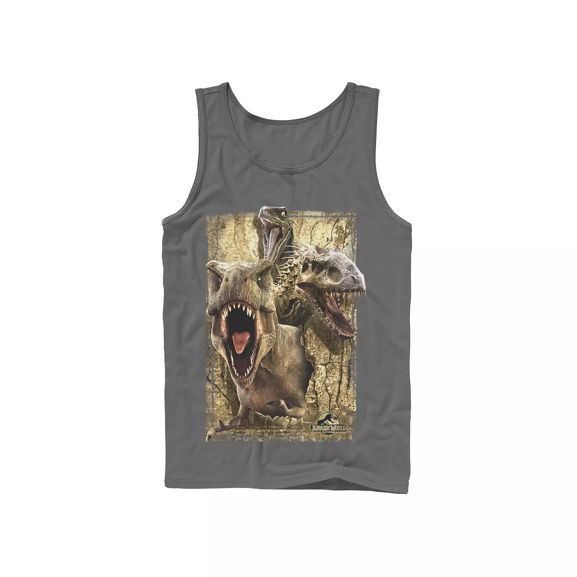 Men's Jurassic World T-Rex Indominus Rex & Raptor Tank Top, Size: Large, Athletic Grey Product Image
