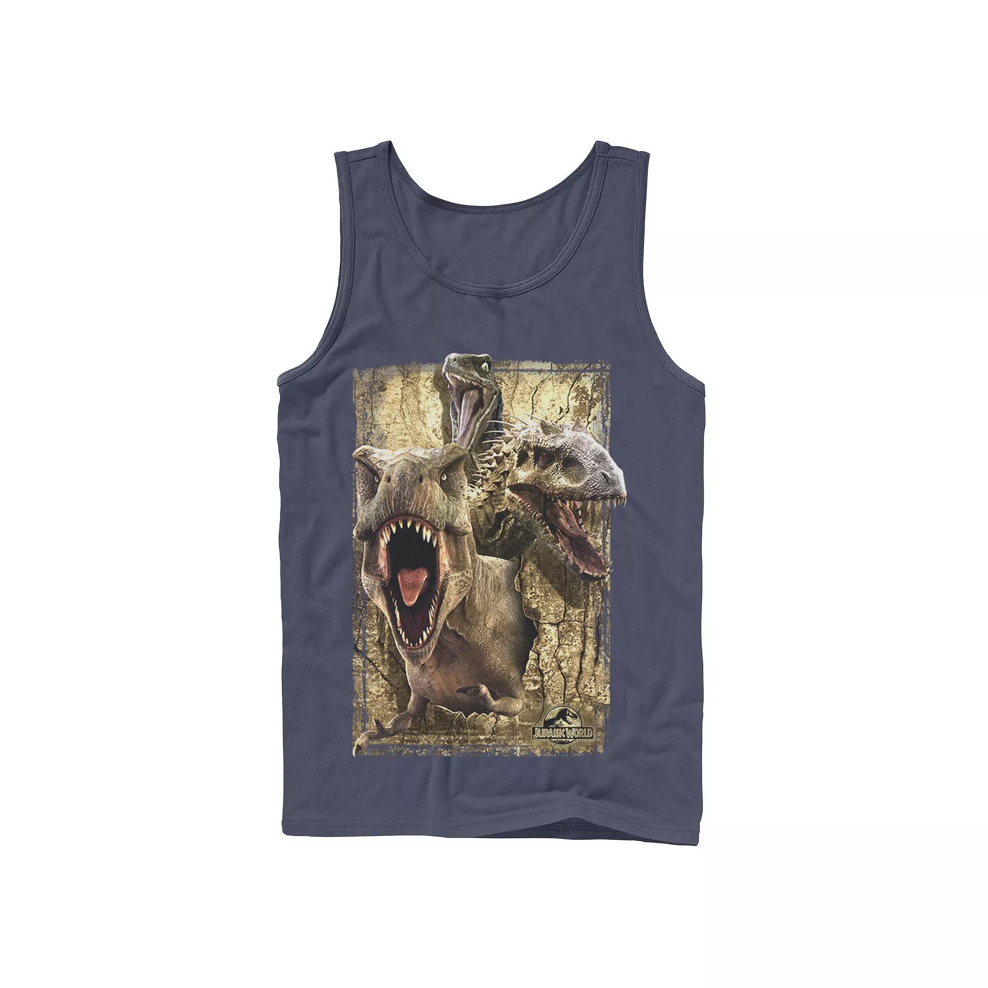 Men's Jurassic World T-Rex Indominus Rex & Raptor Tank Top, Size: Large, Athletic Grey Product Image