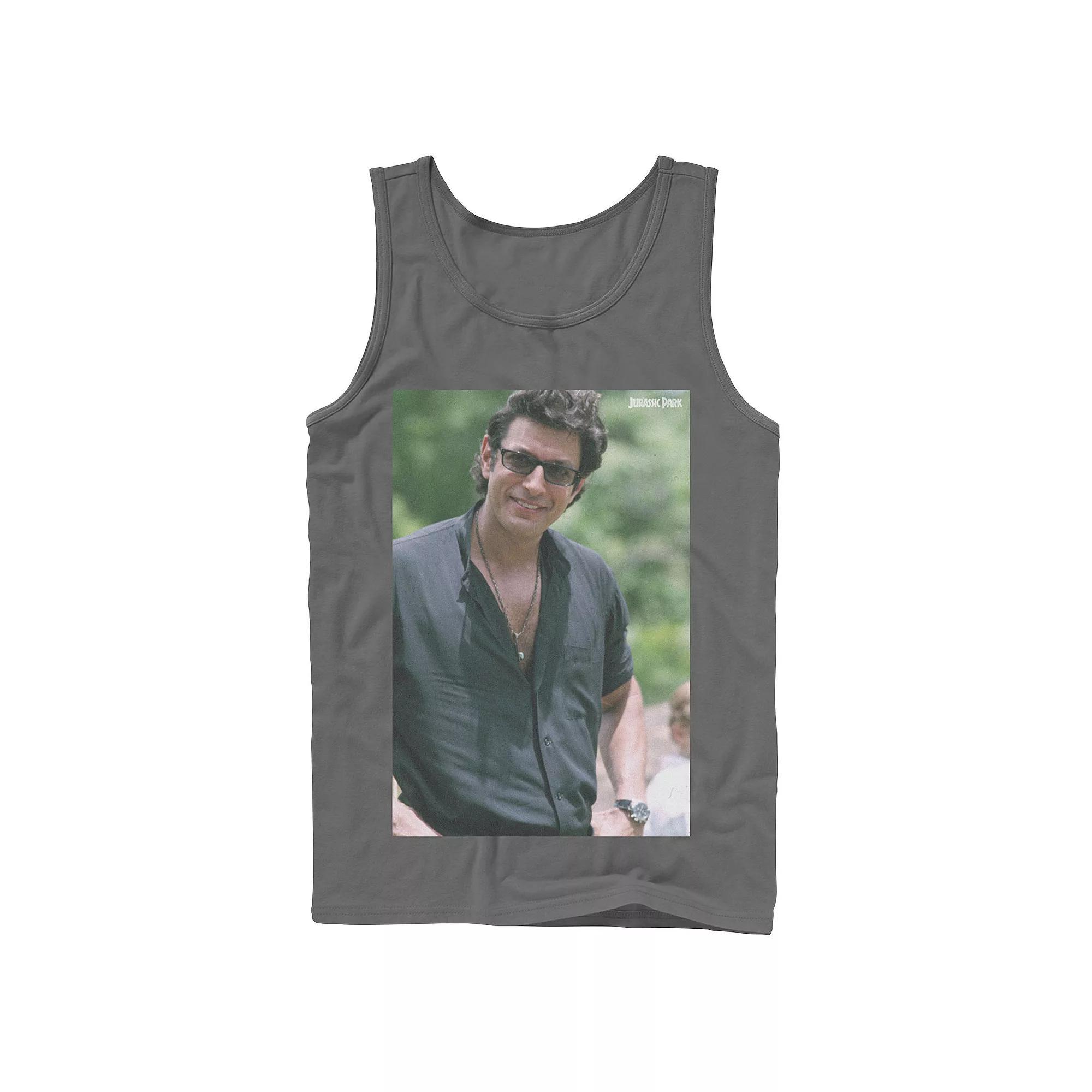 Men's Jurassic Park Jeff Goldblum Smile Poster Style Tank Top, Size: Small, Grey Product Image