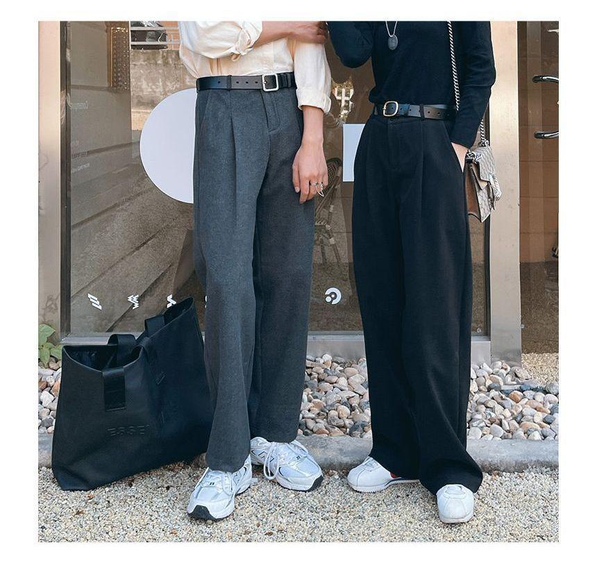 High Rise Plain Loose Fit Dress Pants Product Image