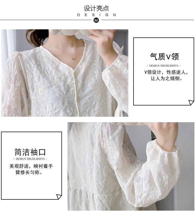 Maternity Long-Sleeve Lace Flowy Blouse Product Image