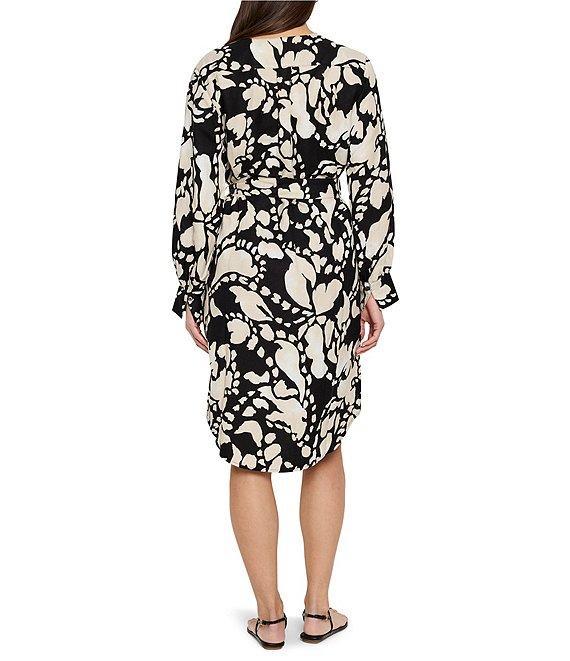 NIC + ZOE Woven Evening Petal Split V-Neck Long Sleeve Blouse Dress Product Image