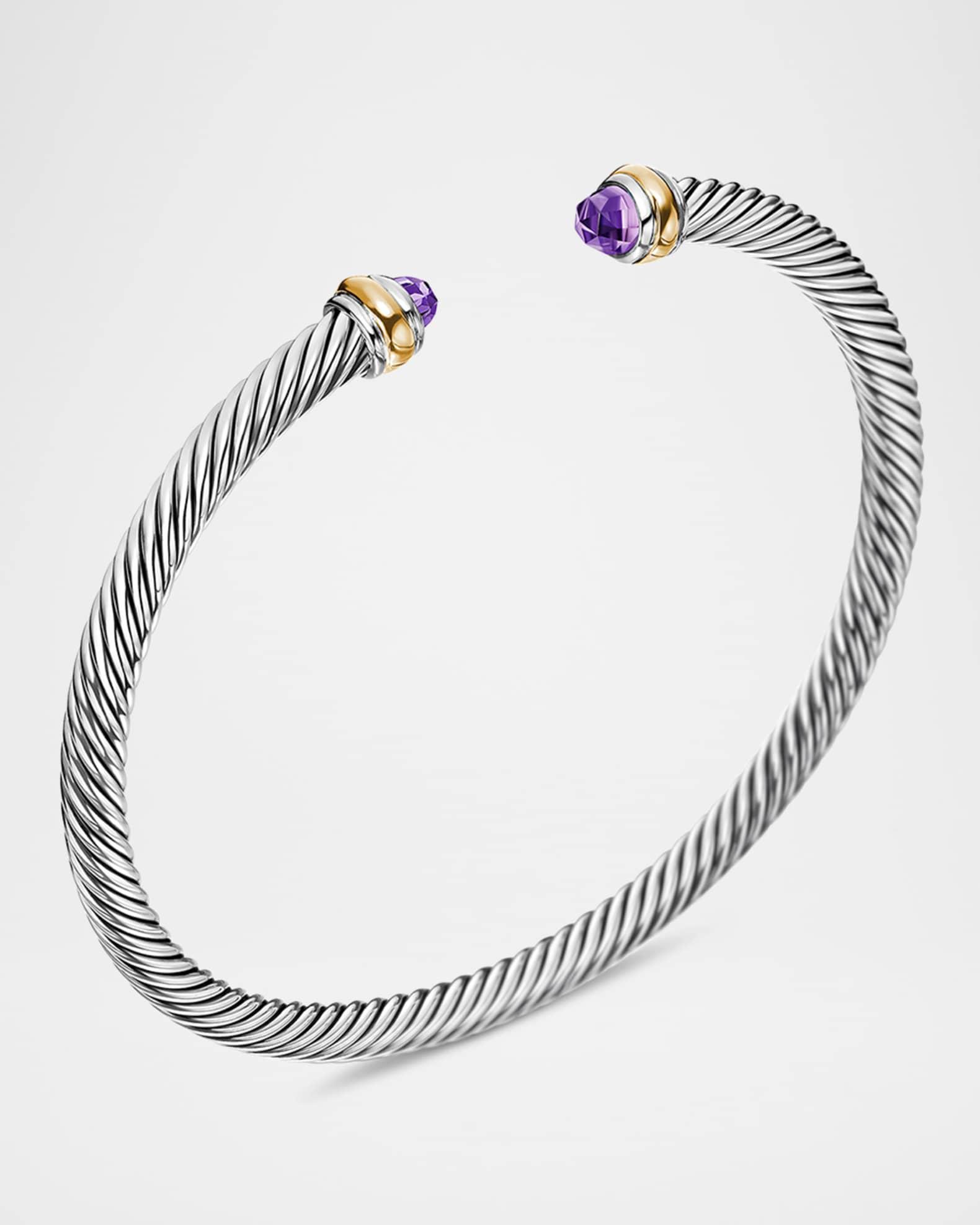 Cable Bracelet with Gemstone in Silver with 18K Gold, 4mm Product Image