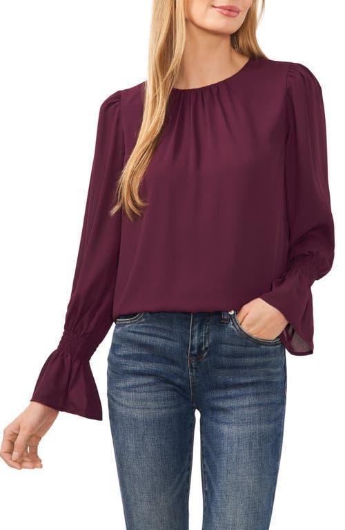 CeCe Long Sleeve Smocked Cuff Ruffle Blouse (New Ivory) Women's Clothing Product Image