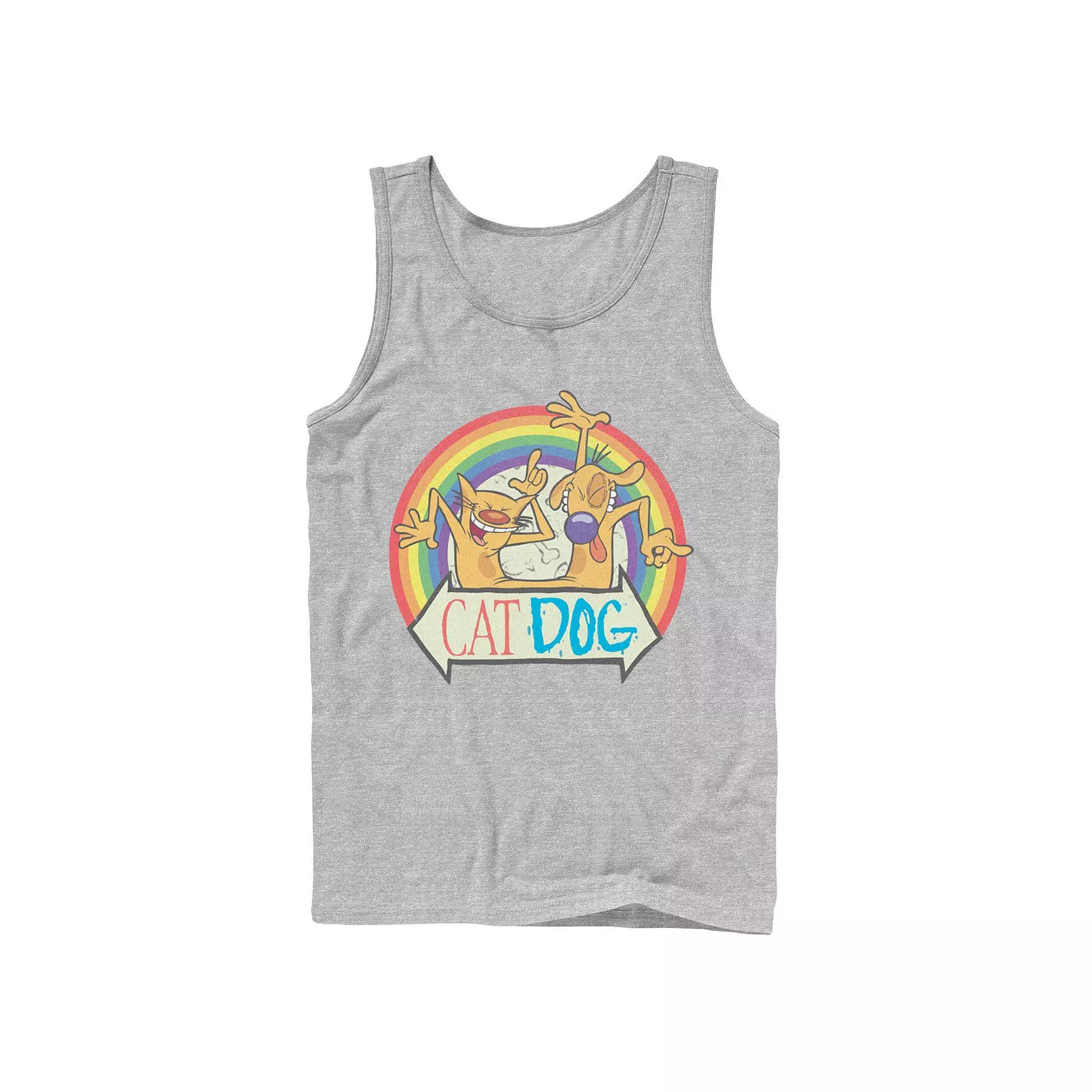 Adult CatDog Pride Rainbow Portrait Tank Top, Men's, Size: Large, Athletic Grey Product Image