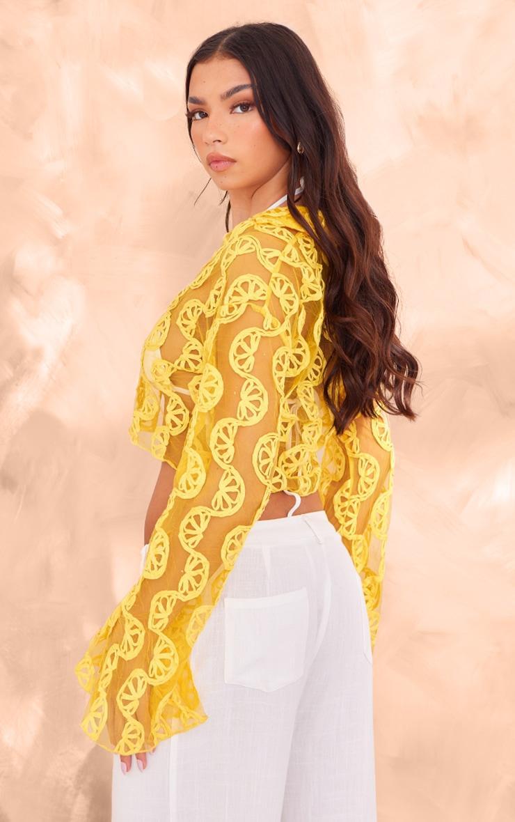 Lemon Printed Chiffon Embroidered Shirt Product Image