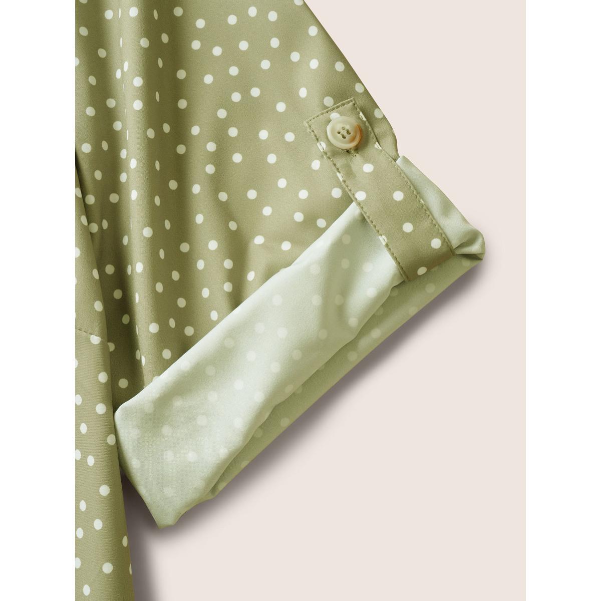 Plus Size Sage Polka Dot Button Cuff Sleeve Pleated Blouse Women At the Office Elbow-length sleeve V-neck Work Blouses BloomChic 30/6X Product Image