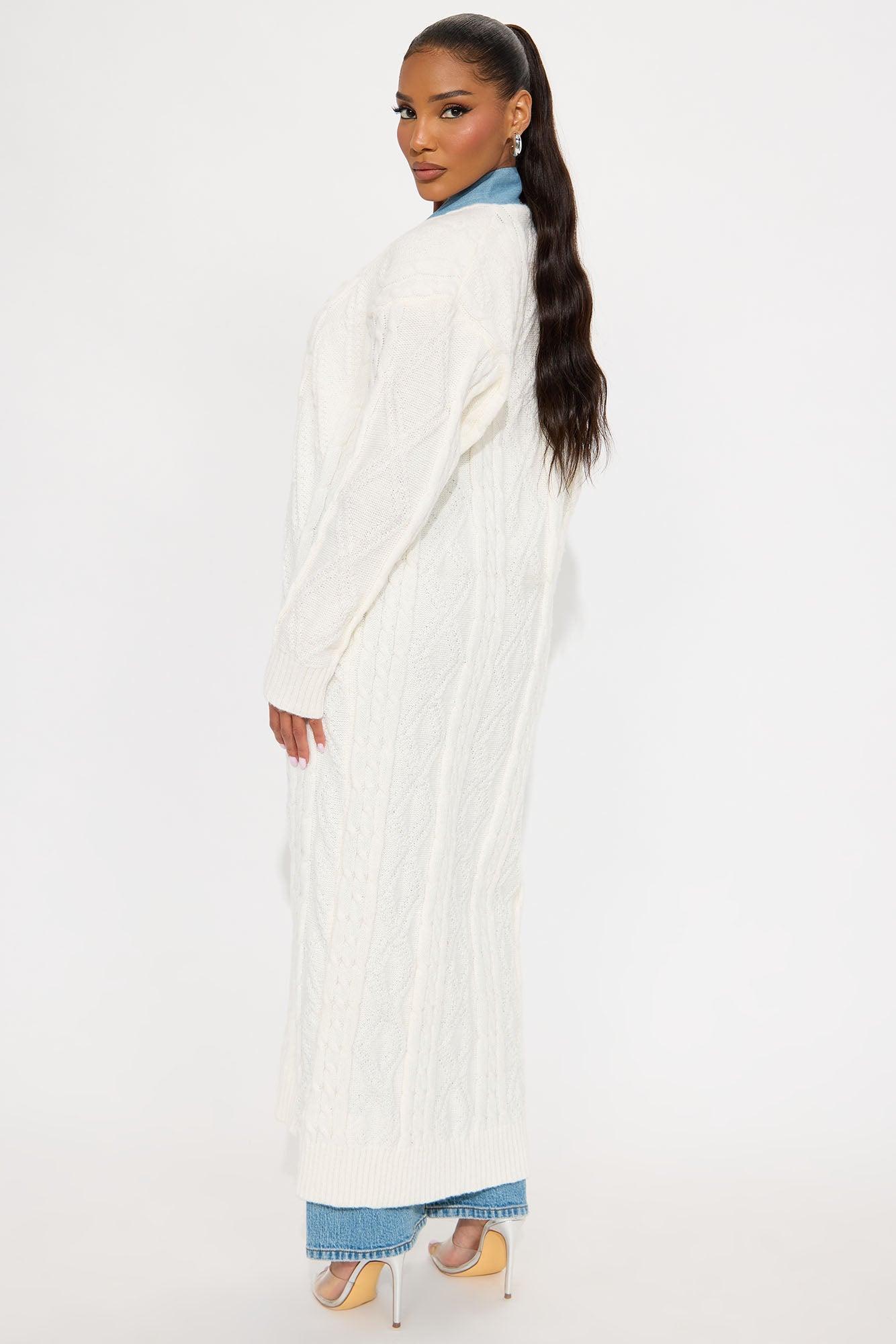 Snowed In Cable Knit Long Cardigan - Ivory Female Product Image