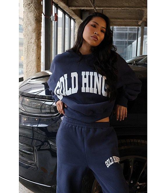 GOLD HINGE Wide Arm Crew Neck Long Sleeve Logo Sweatshirt Product Image