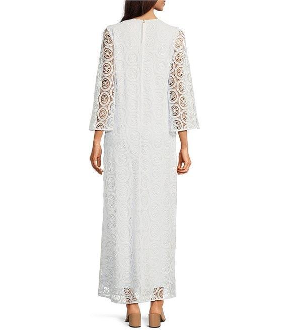 Lilly Pulitzer Burnett Butterfly Medallion Lace Beaded Round Neck 3/4 Sleeve Maxi Dress Product Image