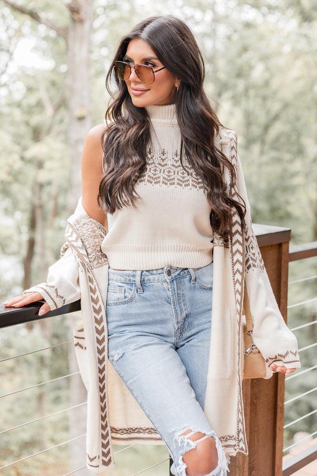 Quick Decisions Cream And Brown Printed Sweater Tank And Cardigan Set FINAL SALE Product Image