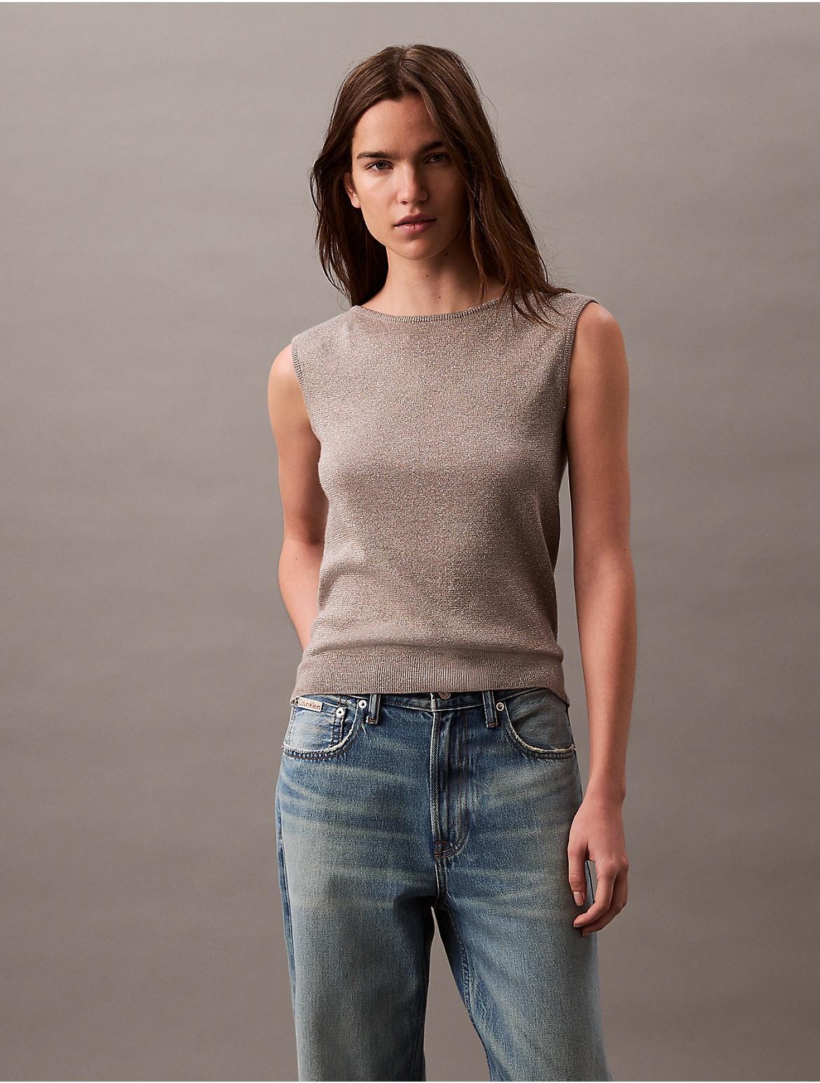 Calvin Klein Women's Lurex Sleeveless Pullover Top - Grey - S Product Image