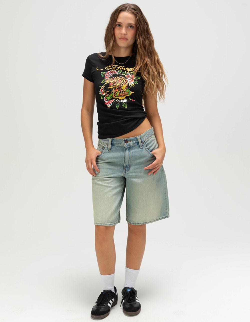 ED HARDY Tiger Roses Womens Fitted Tee - BLACK Product Image