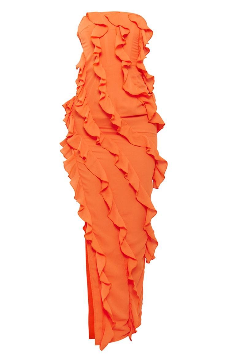 Orange Bandeau Asymmetric Frill Detail Maxi Dress Product Image