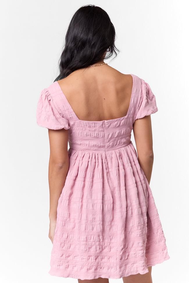Breezing By Pink Textured Square Neck Mini Dress SALE Product Image
