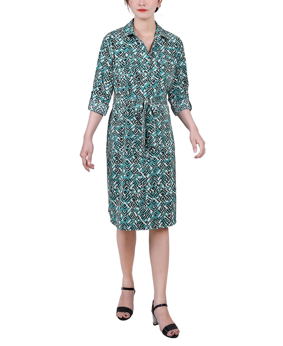 Ny Collection Petite Printed Long Sleeve Roll Tab Shirtdress Product Image