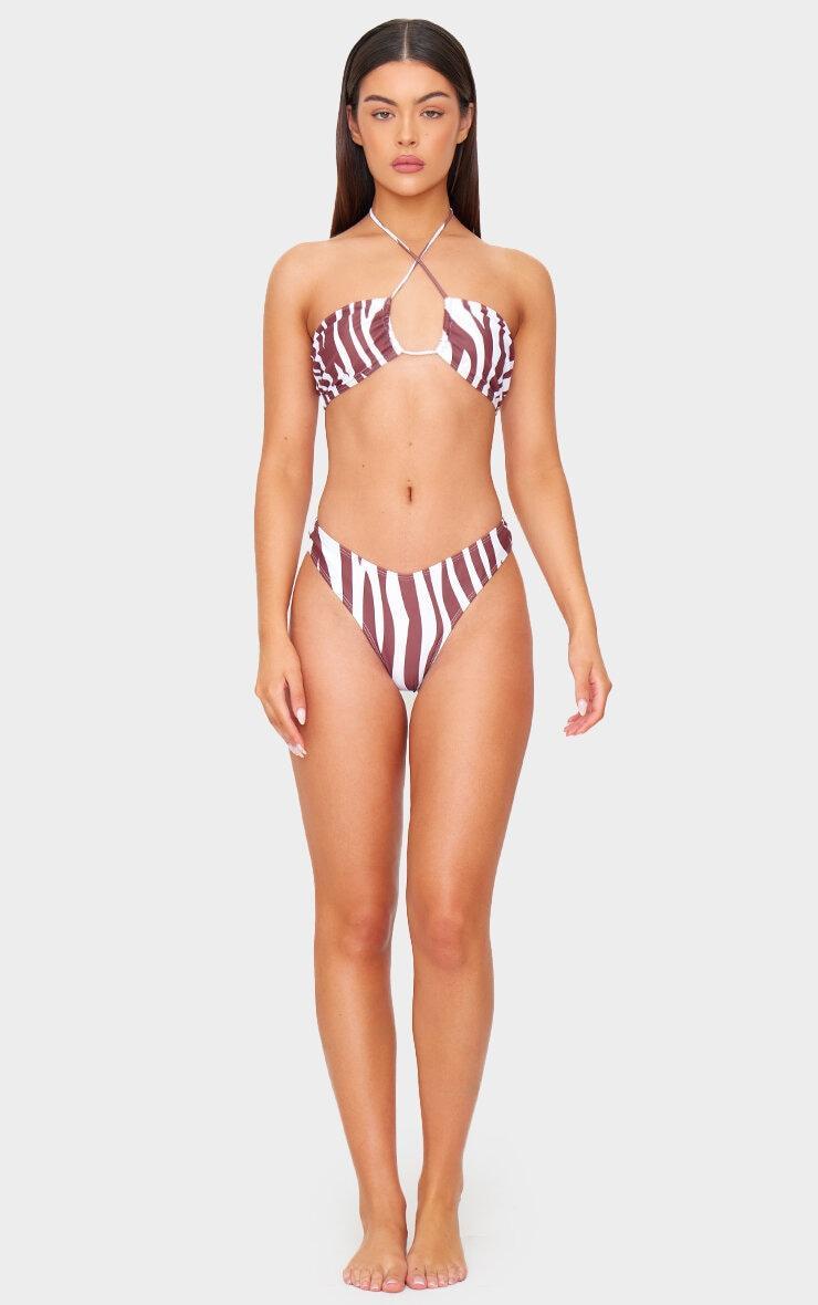 Brown Zebra Print Halter Tie Bikini Top Product Image