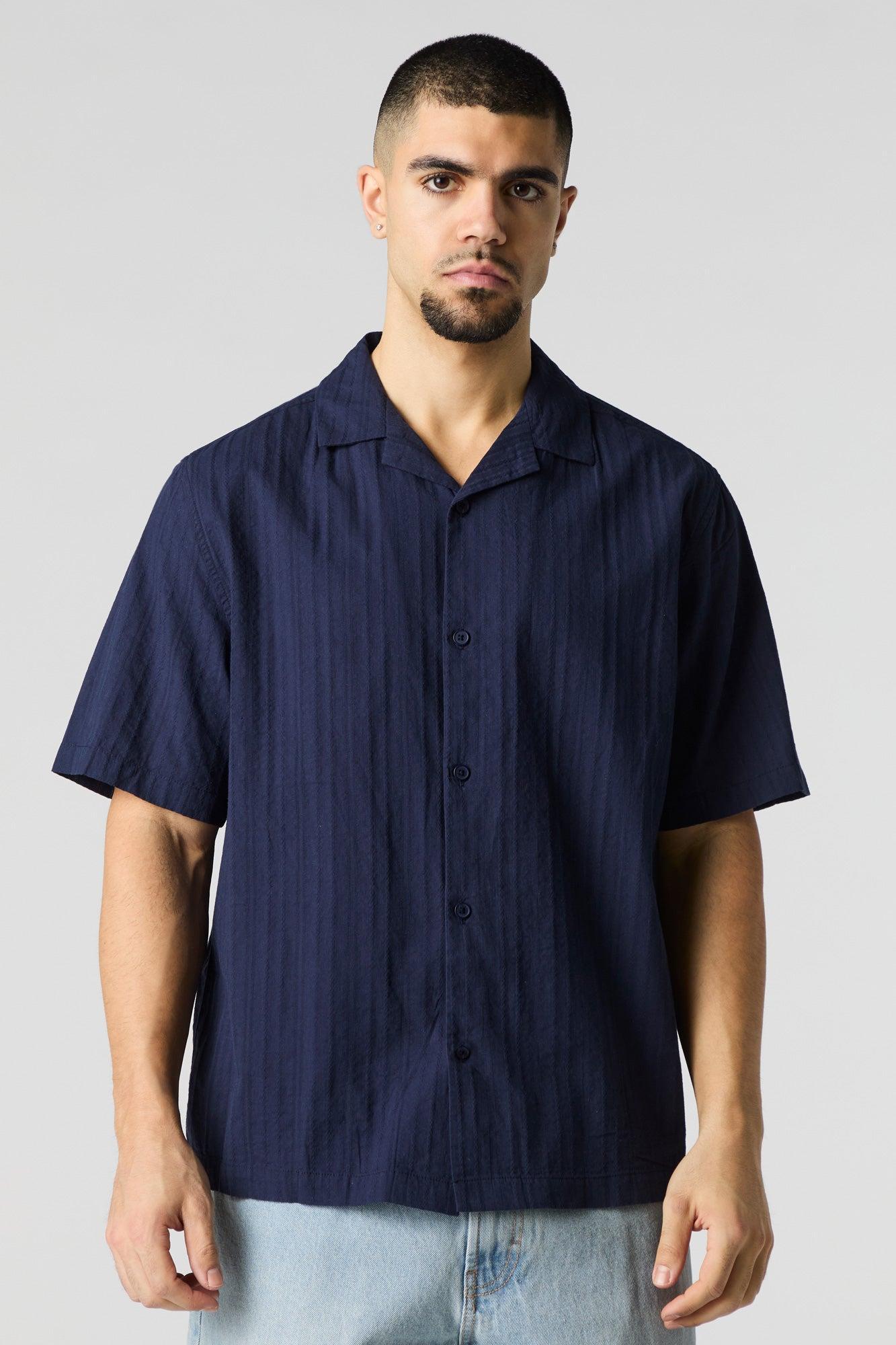 Textured Short Sleeve Button-Up Top Male Product Image