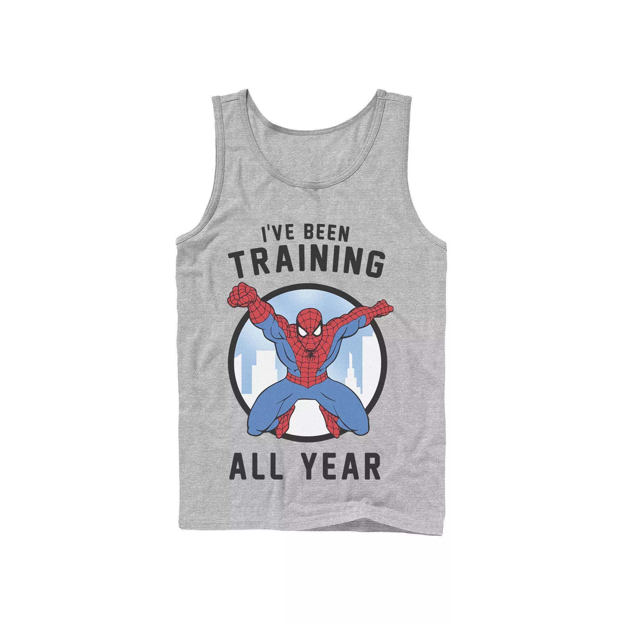 Men's Marvel Spider-Man I've Been Training All Year Tank Top, Boy's, Size: Large, Athletic Grey Product Image