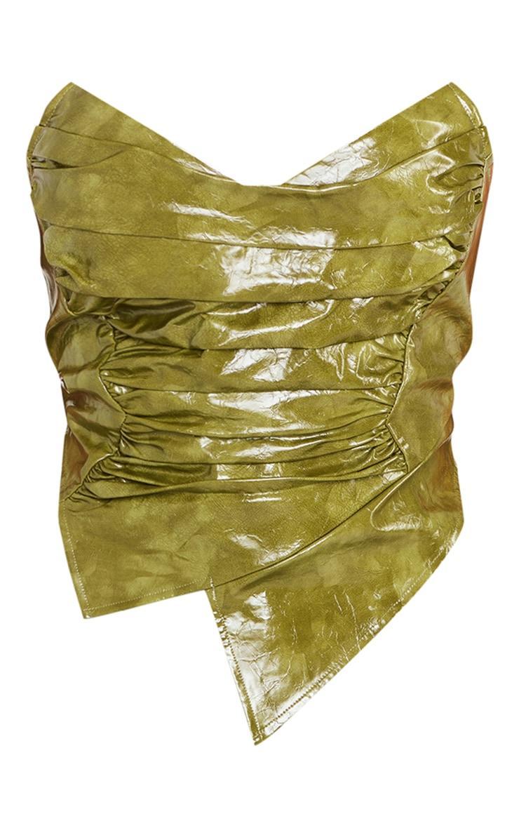 Plus Olive Washed Faux Leather Ruched Bandeau Corset Product Image