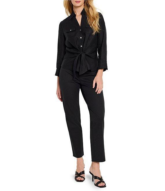 NIC + ZOE Iconic Woven Point Collar V-Neck 3/4 Sleeve Tie Front Shirt Product Image