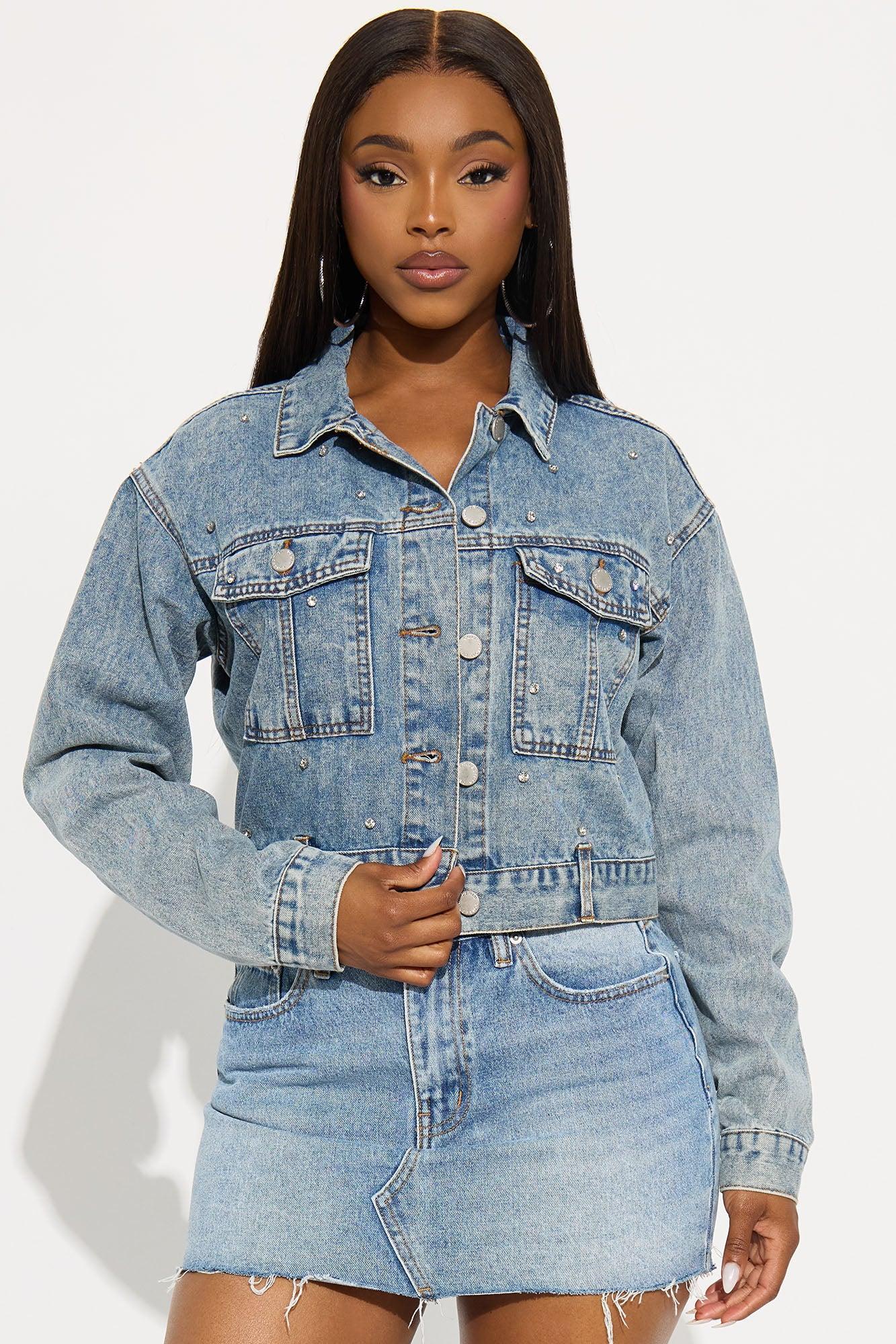 Watch Me Shine Embellished Denim Jacket - Medium Wash Product Image