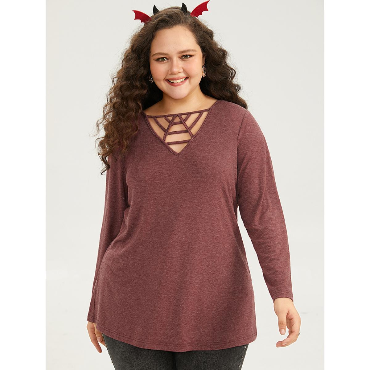 Plus Size Halloween Plain Cut Out T-shirt Russet Women Casual Plain Plain Keyhole Cut-Out Festival-Halloween T-shirts BloomChic 14-16/1X Product Image