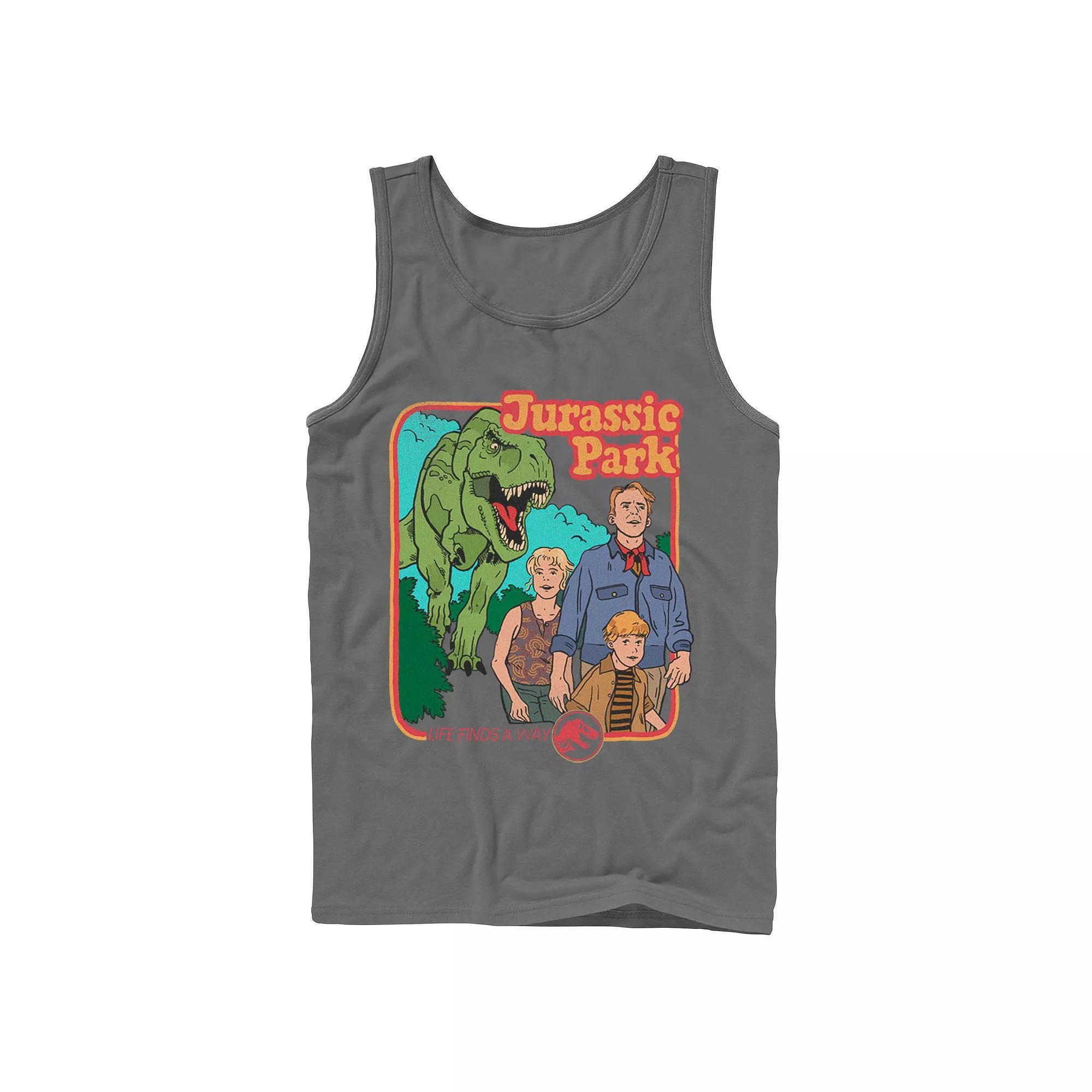 Men's Jurassic Park Vintage Characters Life Finds A Way Tank Top, Size: Large, Black Product Image