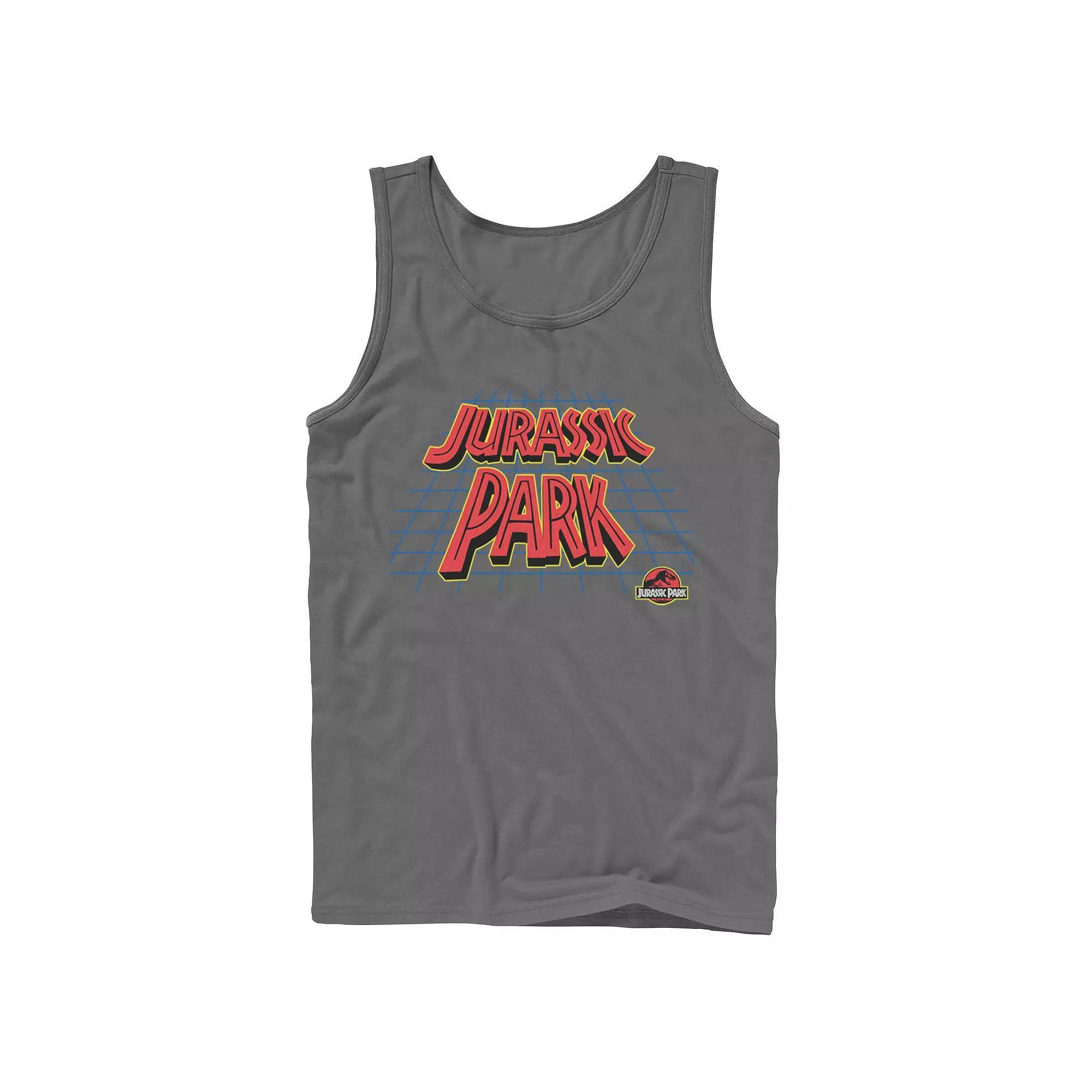 Men's Jurassic Park Tilted Retro Grid Logo Tank Top, Size: XL, Grey Product Image