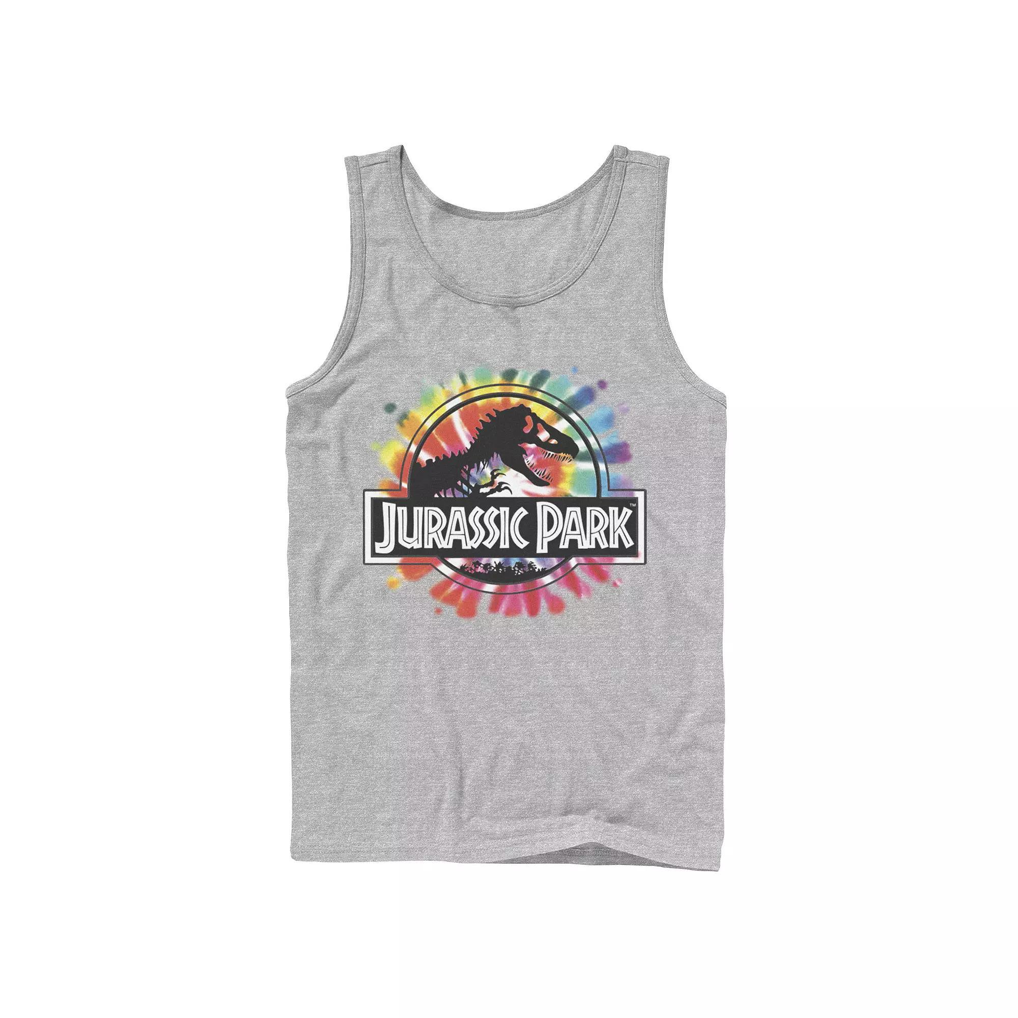 Mens Jurassic Park Classic Logo Tie Dye Graphic Tank Top Athletic Grey Product Image