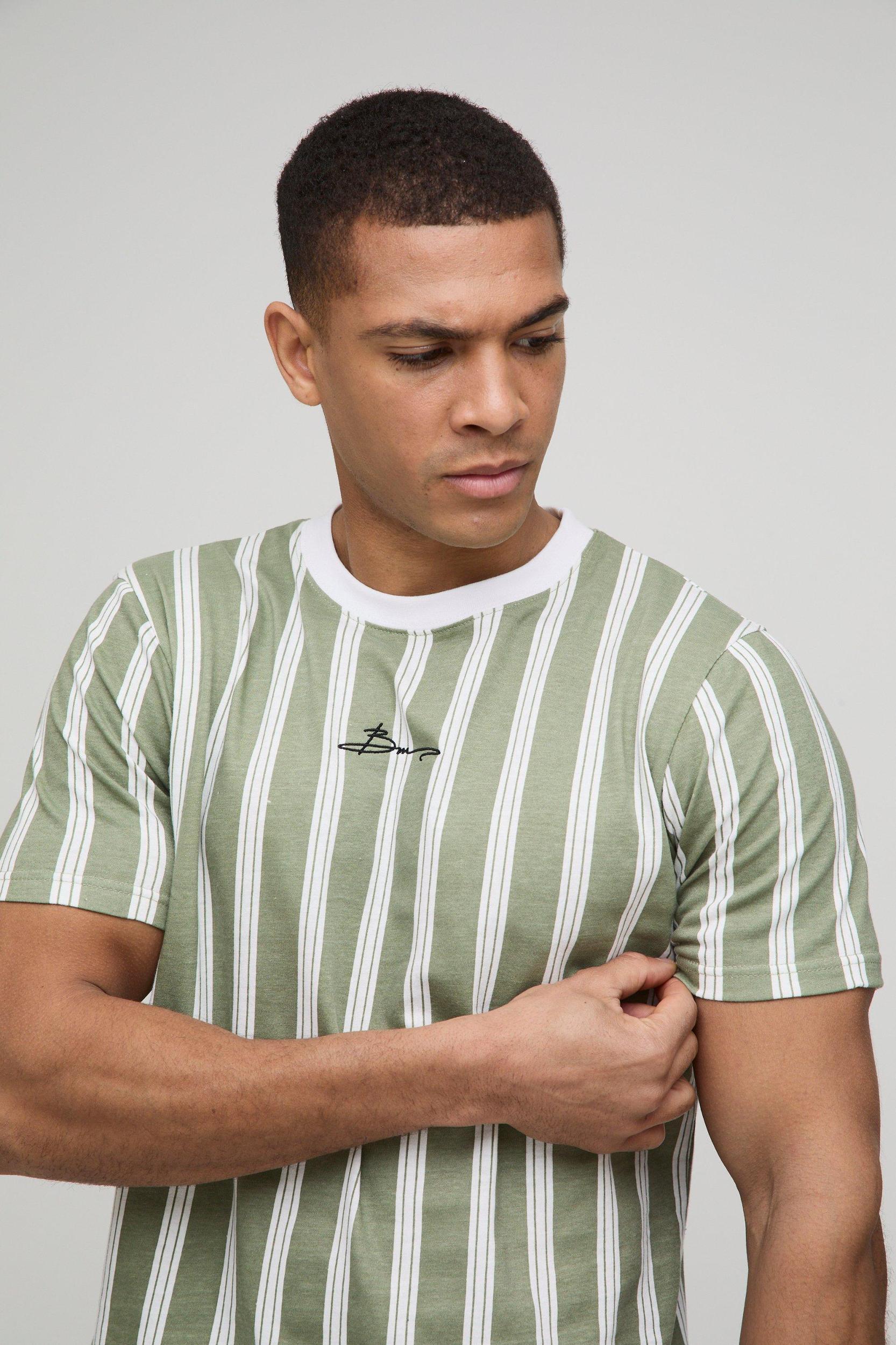 Slim BM Signature Stripe T-shirt | boohooMAN USA Product Image