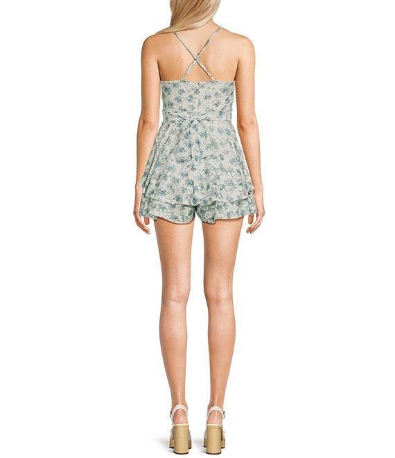 Allison & Kelly Floral Printed Sleeveless V-Neck Romper Product Image