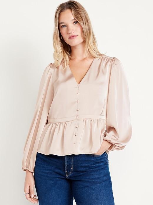 Waist-Defined Velvet Peplum Top Product Image