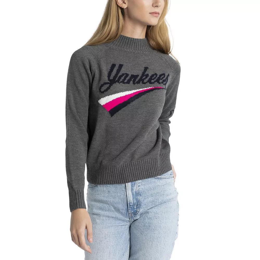 Women's Lusso  Gray New York Yankees Serena Raglan Pullover Sweater, Size: Small, Grey Product Image